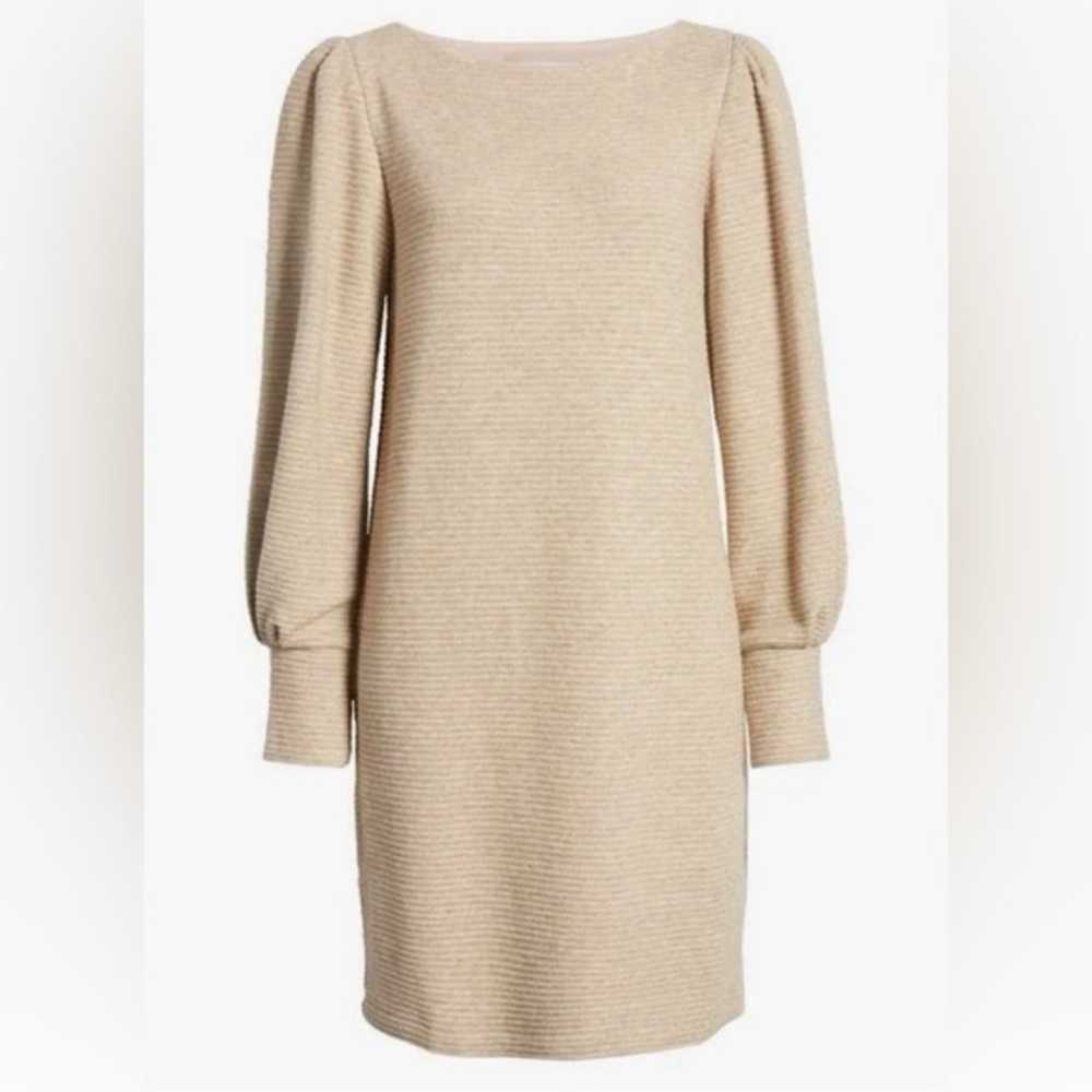 NWT. Julia Jordan. Puff Sleeve Sweater Dress. Oatmeal. Size 8.